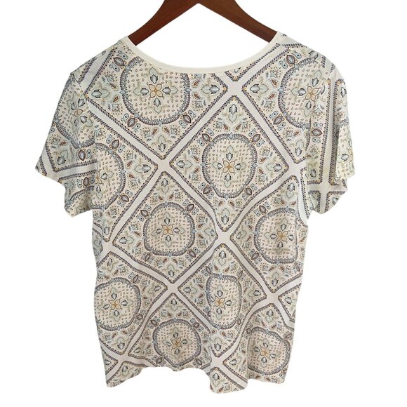 Lands End Mandala Medallion Print SZ Large V-Neck Top Cotton NEW w/o Tags - Picture 2 of 6